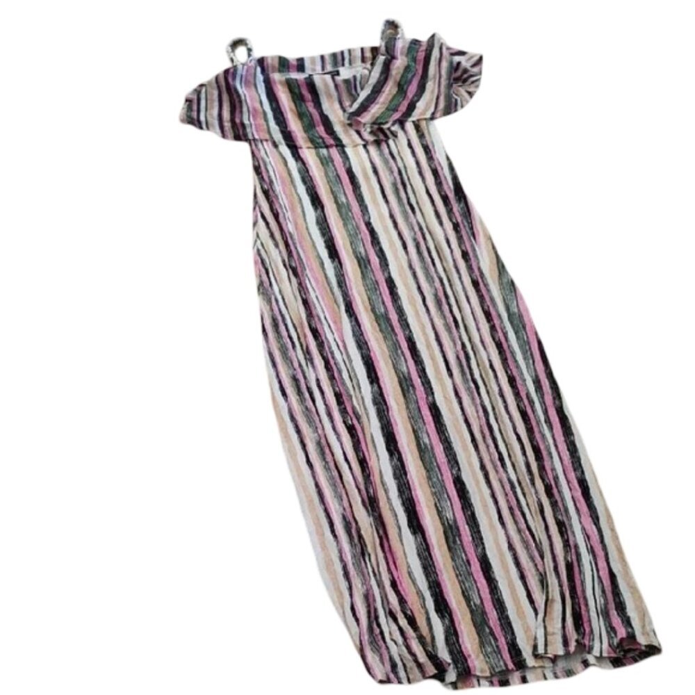 Design 365 Striped Off-Shoulder Maxi Dress